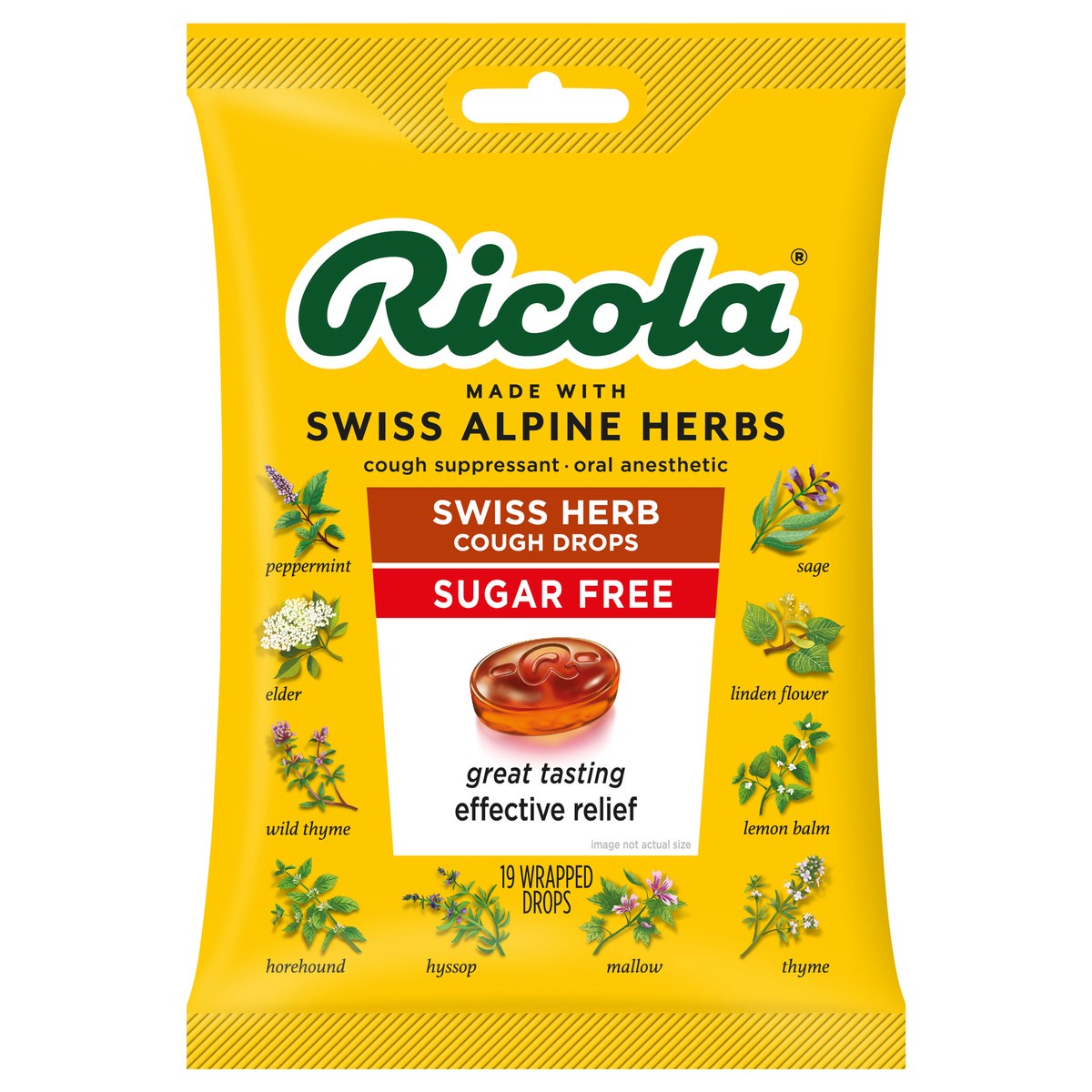 slide 1 of 3, Ricola Sugar-Free Swiss Herb Soothing Cough Drops - Throat Relief & Cough Suppressant, 19 Count, 19 ct