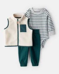 Carter's Baby Boy 3-Piece Fleece Vest Outfit Set - Green NB