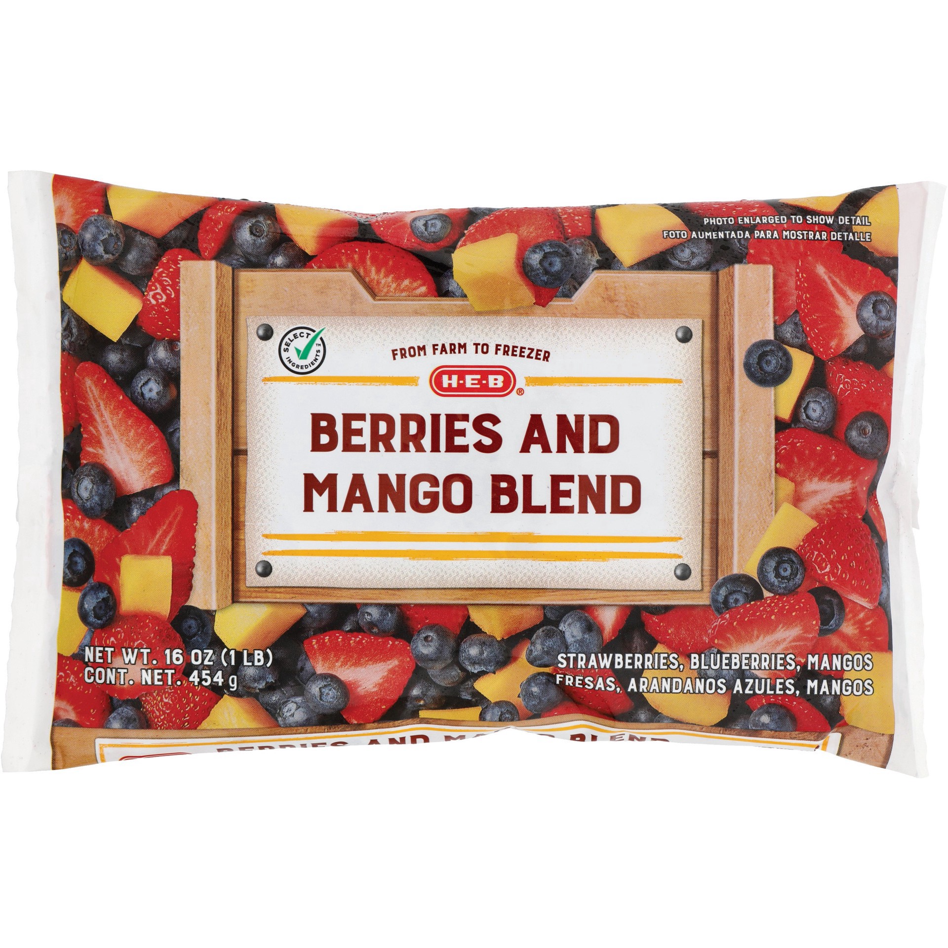 slide 1 of 1, H-E-B Frozen Berries & Mango Blend, 16 oz