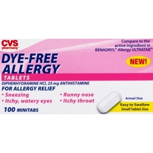 slide 1 of 1, CVS Health Dye-Free Allergy Relief Diphenhydramine Mini Tabs, 100 ct