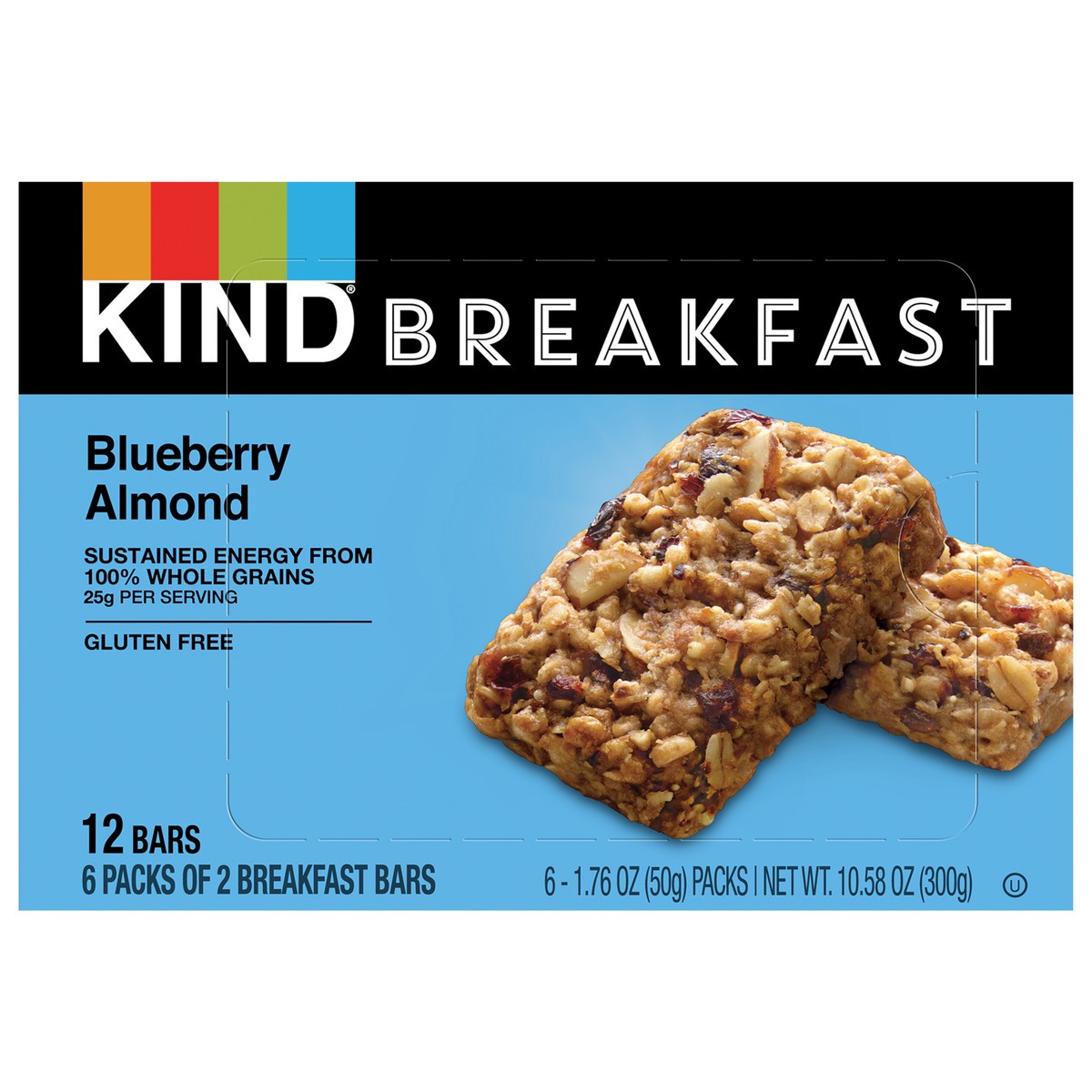 slide 1 of 1, KIND Breakfast, Healthy Snack Bar, Blueberry Almond, Gluten Free Breakfast Bars, 100% Whole Grains, 1.76 OZ Packs (6 Count), 6 ct