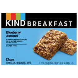 KIND Breakfast, Healthy Snack Bar, Blueberry Almond, Gluten Free Breakfast Bars, 100% Whole Grains, 1.76 OZ Packs (6 Count)