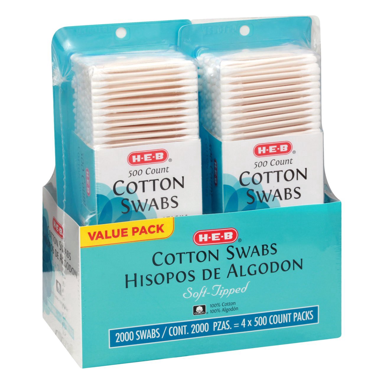 slide 1 of 1, H-E-B Cotton Swabs Club 4 Pack, 4 pk; 500 ct