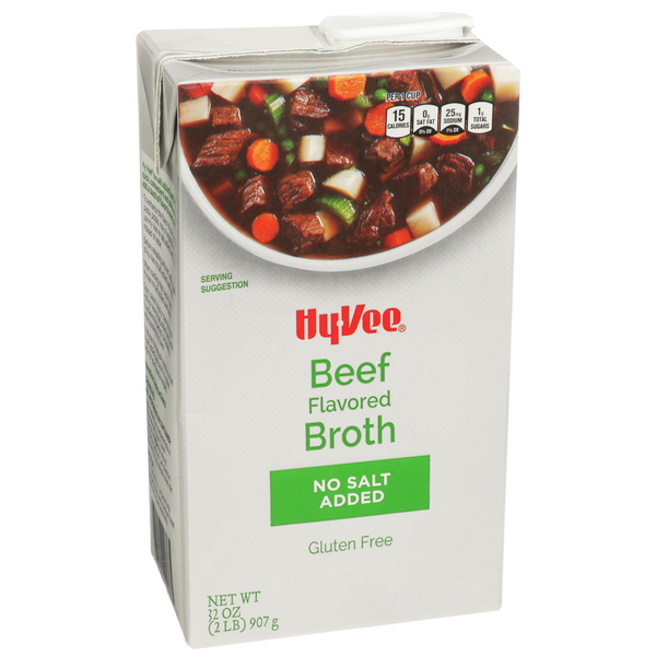 slide 1 of 1, Hy-vee Beef Flavored No Salt Added Broth, 32 oz