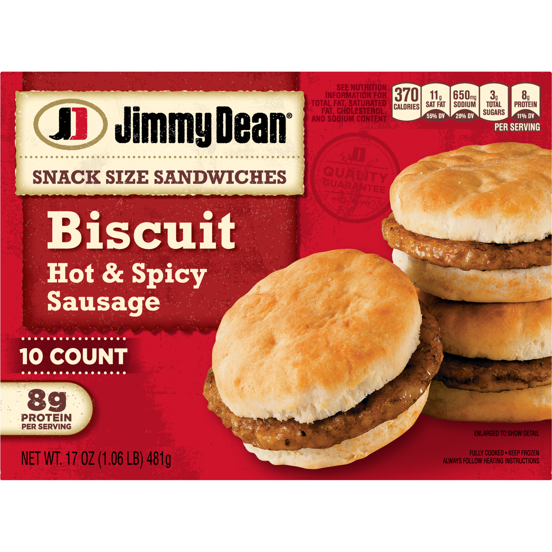 slide 3 of 10, Jimmy Dean Hot & Spicy Sausage Biscuit, 481.94 g