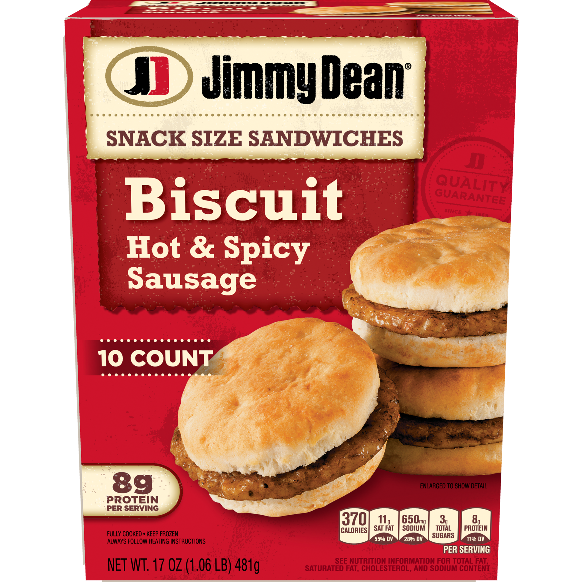 slide 1 of 10, Jimmy Dean Hot & Spicy Sausage Biscuit, 481.94 g