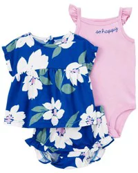 Carter's Carters Baby 3-Piece Floral Little Short Set Blue 6M