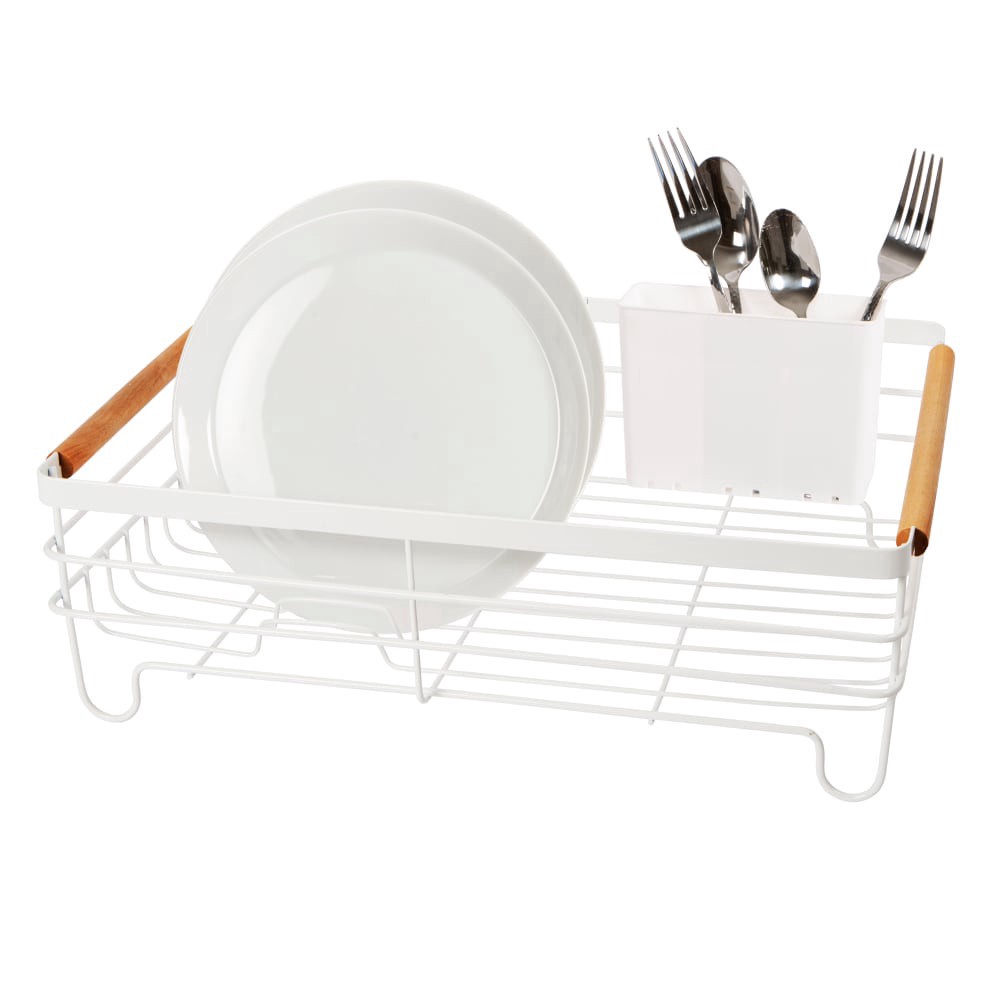 slide 1 of 1, Basket Dish Drain With Utensil Caddy - White, 1 ct