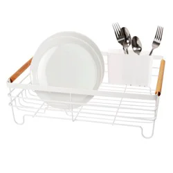 Basket Dish Drain With Utensil Caddy - White