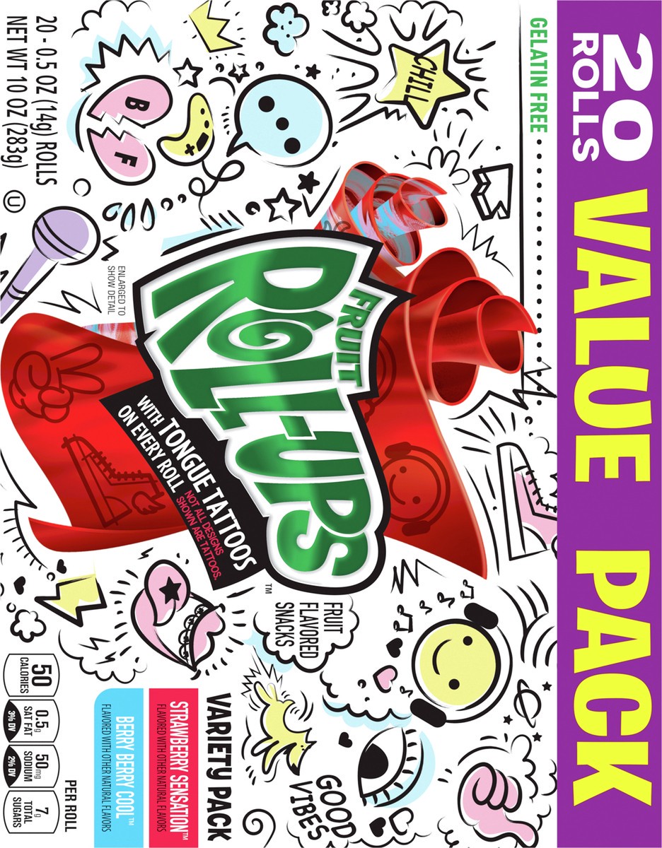 slide 8 of 9, Fruit Roll-Ups Fruit Flavored Snacks, Variety Value Pack, 0.5 oz, 20 ct, 20 ct