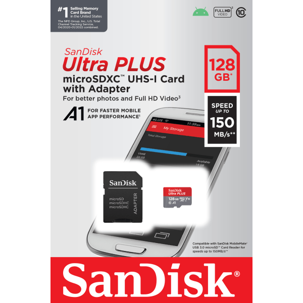 slide 1 of 5, SanDisk Ultra PLUS microSDXC UHS-I Card with Adapter - 128GB, 1 ct