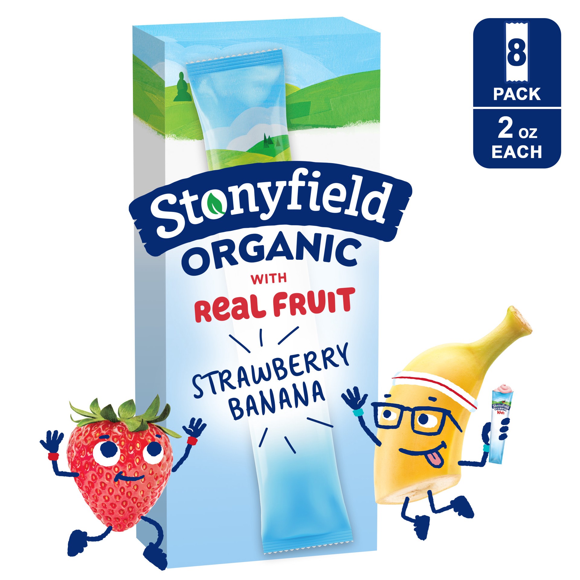 slide 1 of 1, Stonyfield Organic Kids Reduced Fat Yogurt Tubes, Strawberry Banana, 8ct, 8 ct; 2 oz