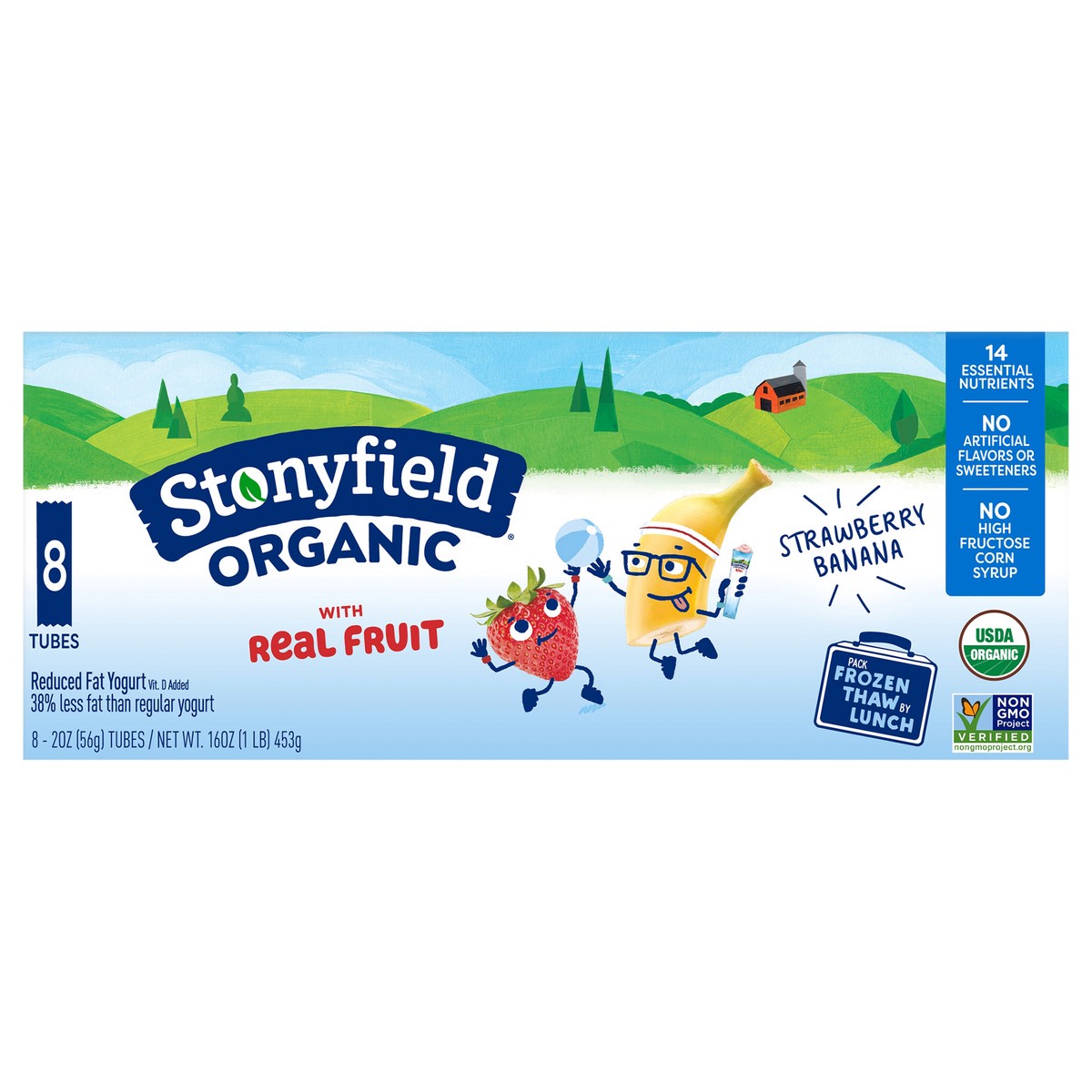 slide 1 of 2, Stonyfield Organic Kids Reduced Fat Yogurt Tubes, Strawberry Banana, 8ct, 8 ct; 2 oz