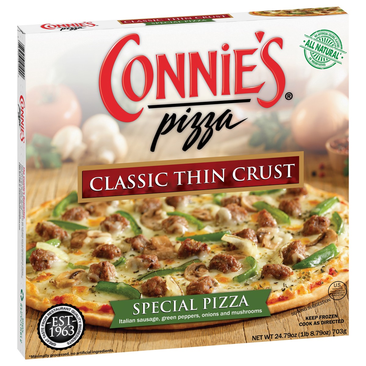 slide 2 of 9, Connie's Classic Thin Crust Special Pizza 24.79 oz, 24.79 oz