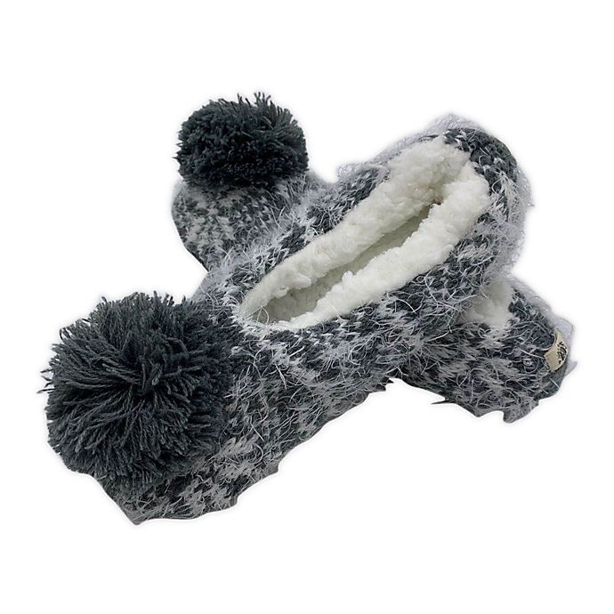 slide 1 of 3, Bee & Willow Home Hairy Fairisle X-Large Slippers with Pom Pom - Grey, 1 ct