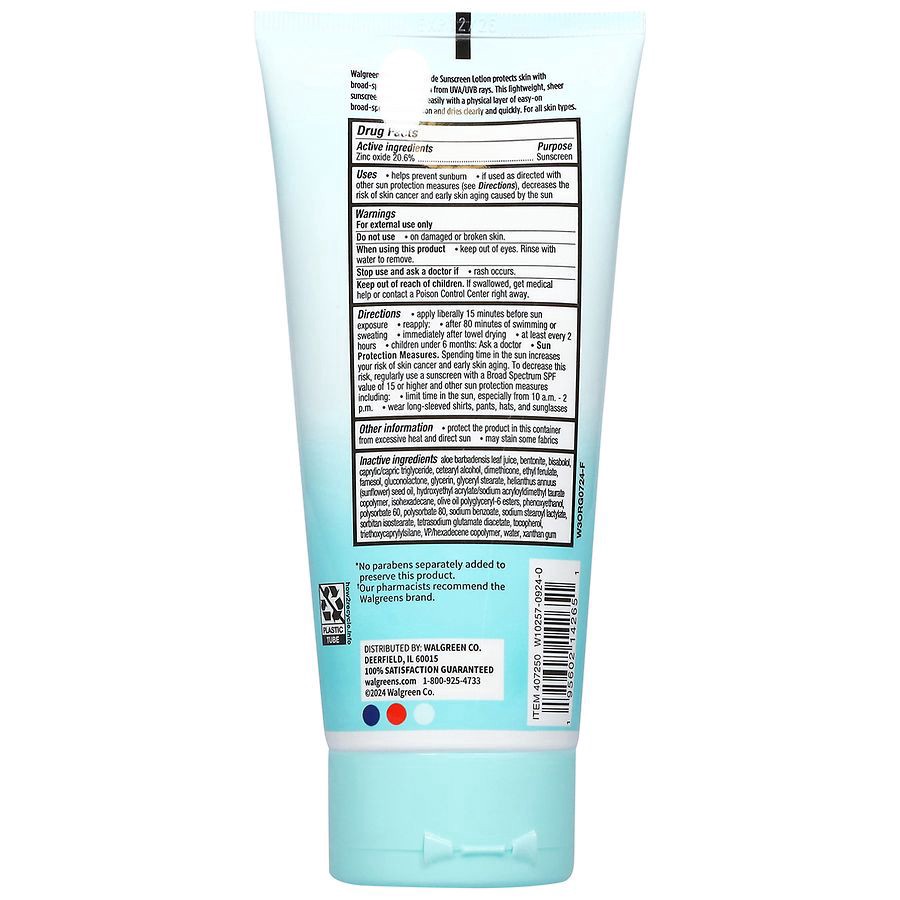 slide 2 of 3, Walgreens Mineral Zinc Oxide Sunscreen Lotion, 6 fl oz
