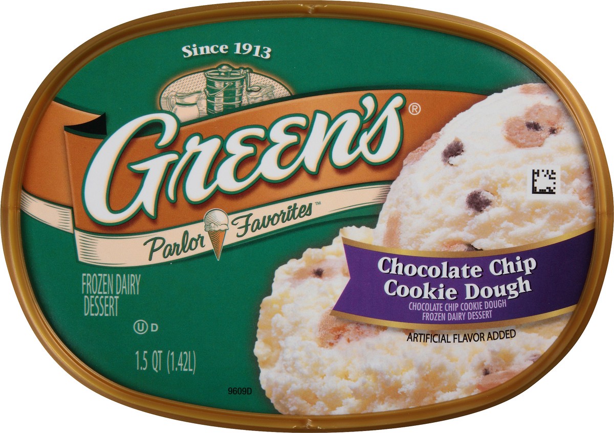slide 8 of 10, Green's Parlor Favorites Chocolate Chip Cookie Dough Frozen Dairy Dessert 1.5 qt. Carton, 1.42 liter