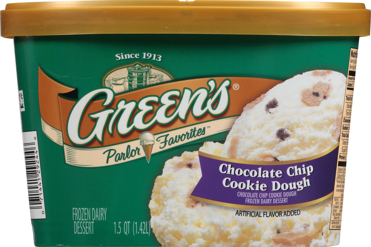 slide 6 of 10, Green's Parlor Favorites Chocolate Chip Cookie Dough Frozen Dairy Dessert 1.5 qt. Carton, 1.42 liter