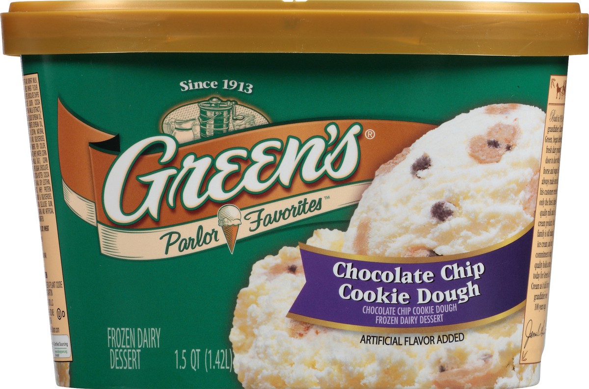 slide 3 of 10, Green's Parlor Favorites Chocolate Chip Cookie Dough Frozen Dairy Dessert 1.5 qt. Carton, 1.42 liter
