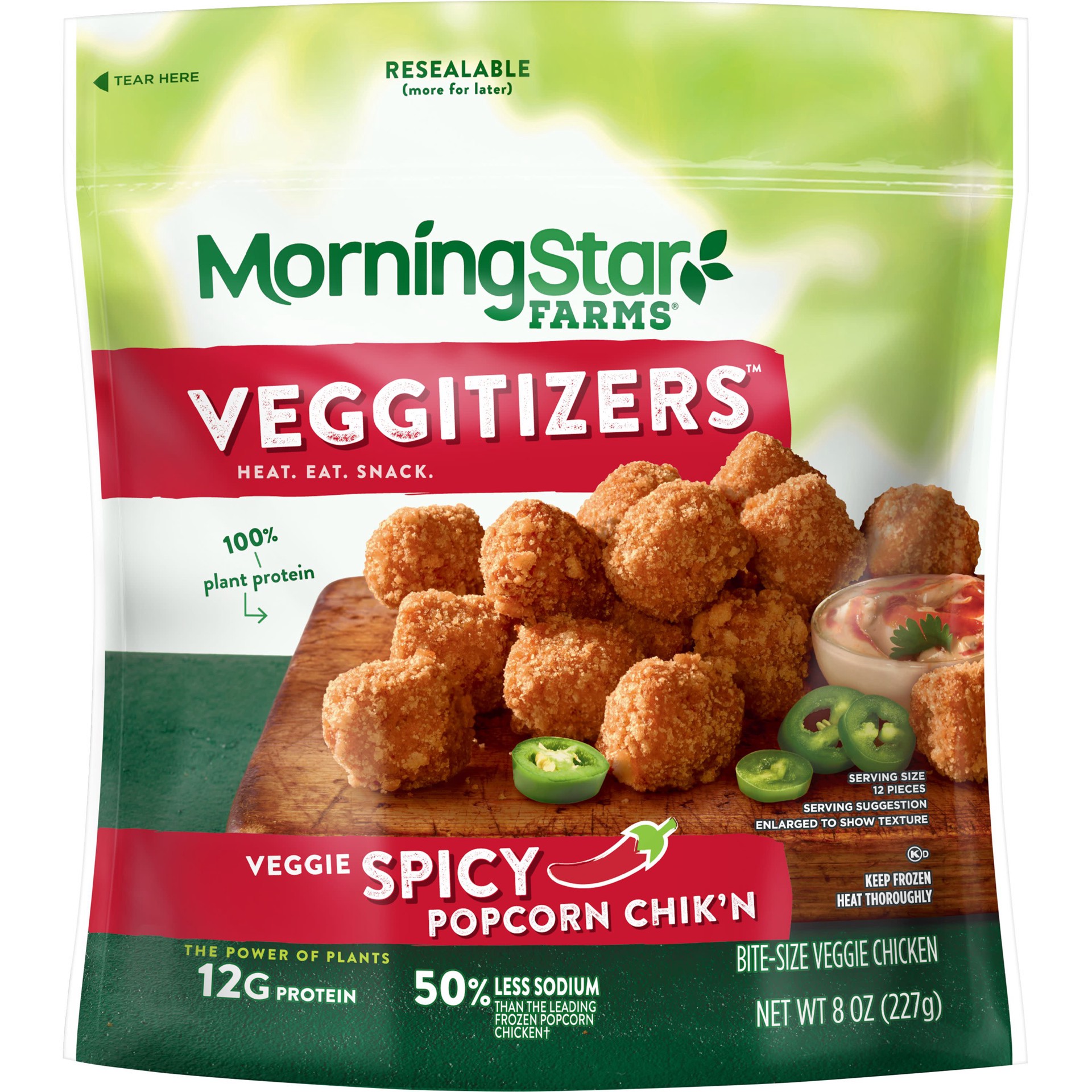 slide 1 of 5, MorningStar Farms Veggitizers Meatless Popcorn Chicken, Spicy, 8 oz, Frozen, 8 oz