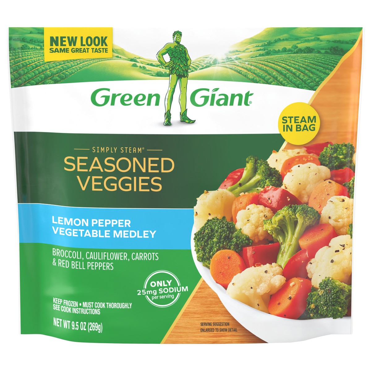 slide 1 of 13, Green Giant Simply Steam Seasoned Veggies, Lemon Pepper Vegetable Medley, 9.5 oz (Frozen), 9.5 oz