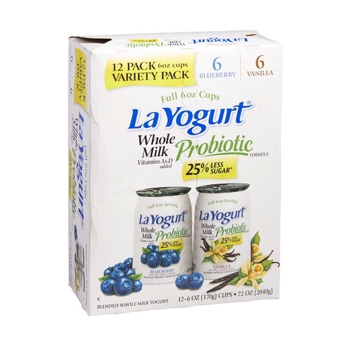 slide 1 of 1, La Yogurt Whole Milk Probiotic Yogurt, Blueberry & Vanilla, 12 ct; 6 oz