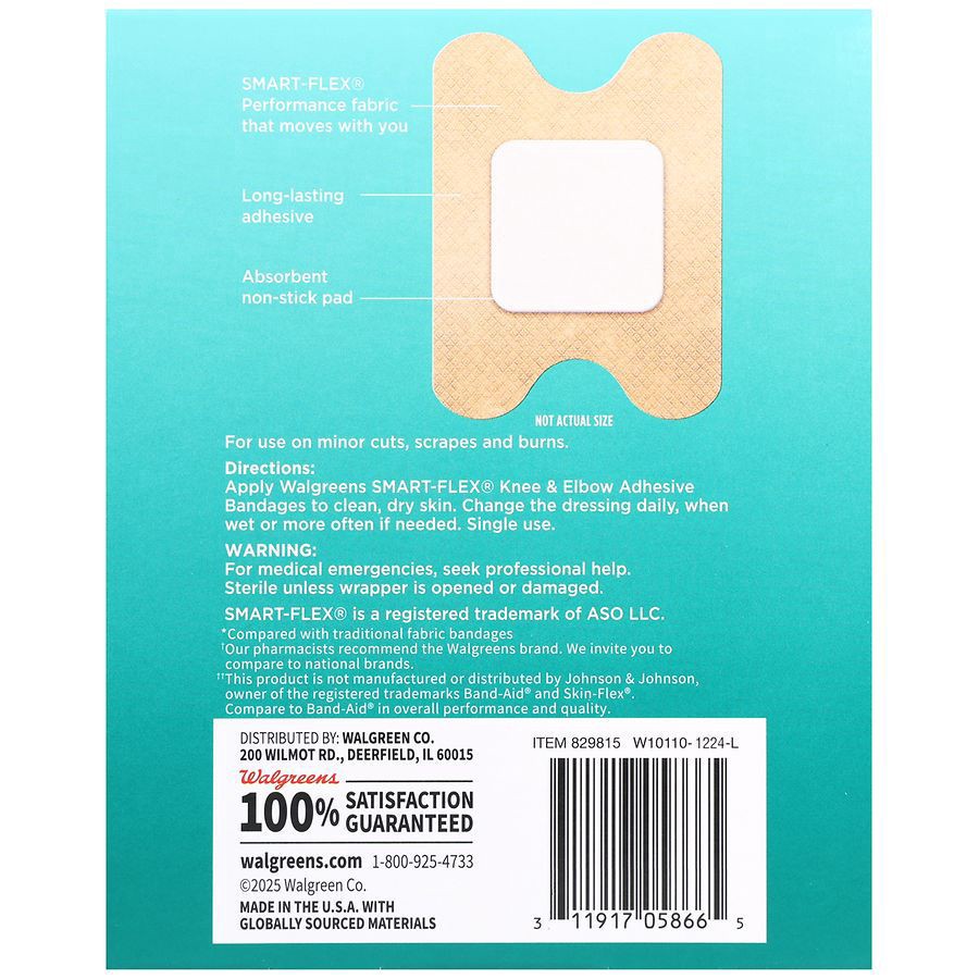 slide 2 of 5, Walgreens Smart-Flex Knee & Elbow Adhesive Bandages 3 In x 4 In, 6 ct