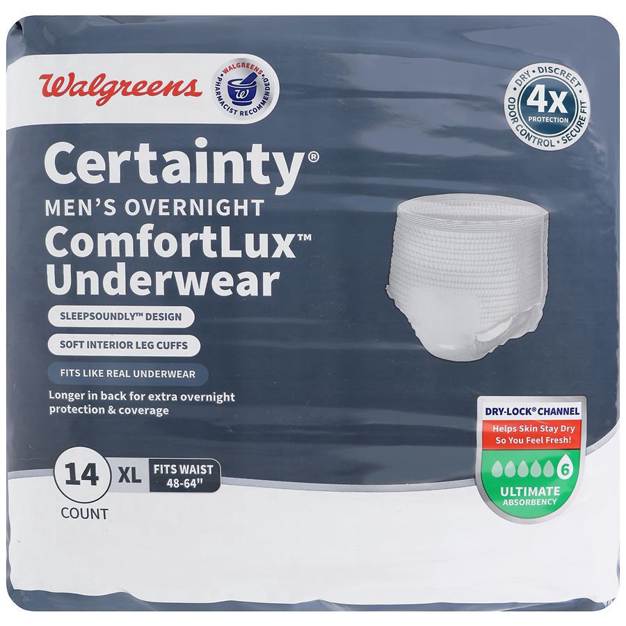 slide 3 of 5, Walgreens Certainty Men's Overnight ComfortLux Underwear Ultimate Absorbency XL, 14 ct