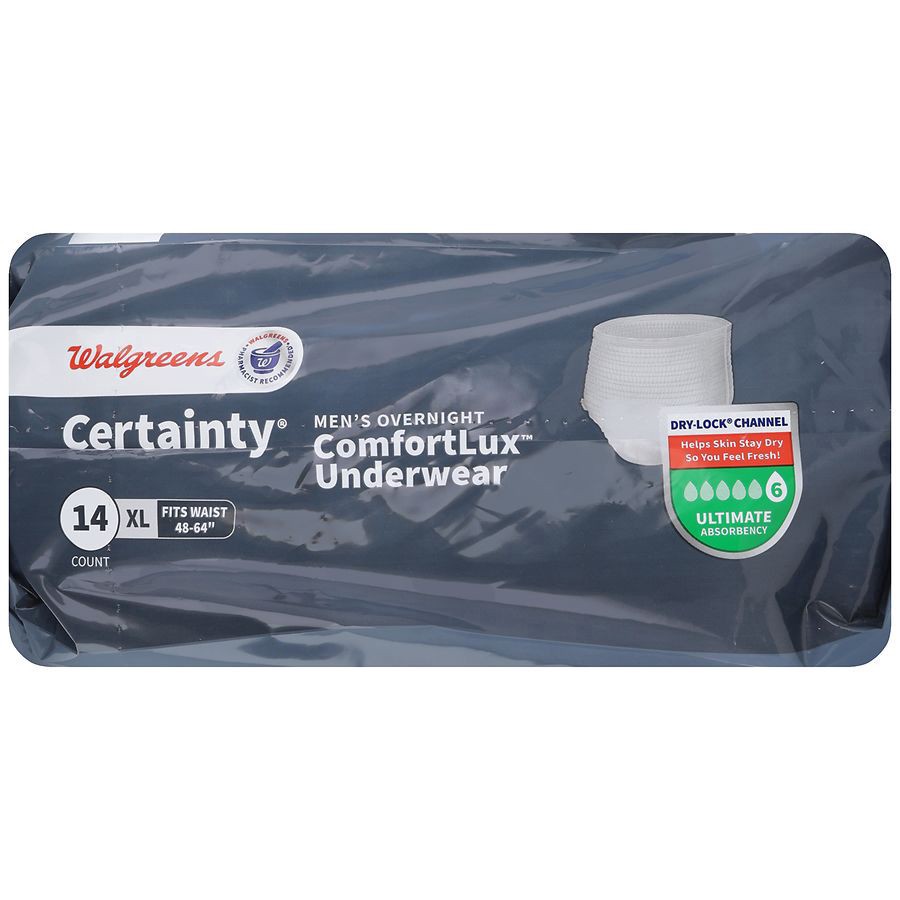 slide 5 of 5, Walgreens Certainty Men's Overnight ComfortLux Underwear Ultimate Absorbency XL, 14 ct