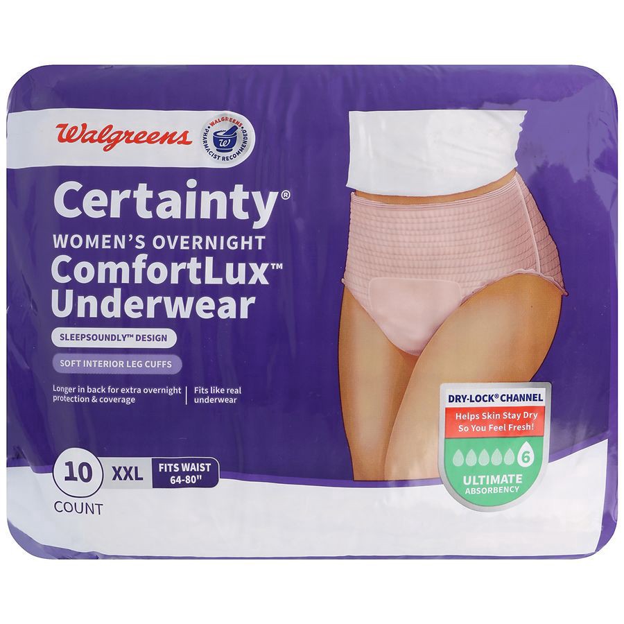 slide 2 of 4, Walgreens Certainty Women's Overnight ComfortLux Underwear Ultimate Absorbency XXL, 10 ct