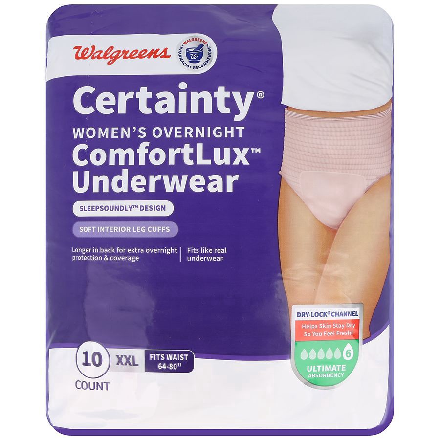 slide 1 of 4, Walgreens Certainty Women's Overnight ComfortLux Underwear Ultimate Absorbency XXL, 10 ct