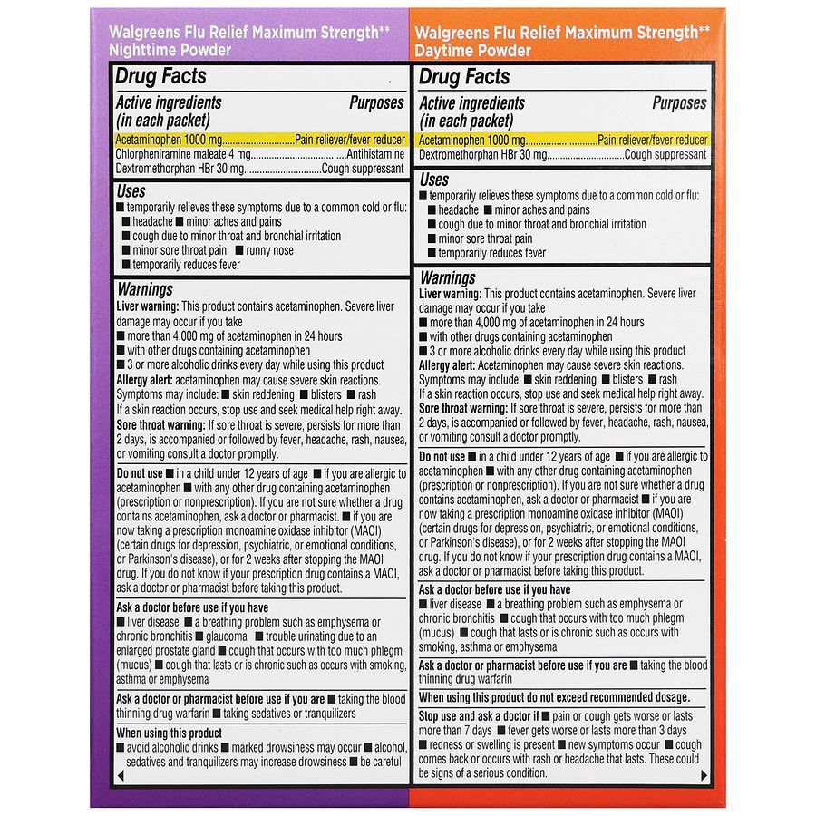 slide 2 of 5, Walgreens Daytime & Nighttime Flu Relief Packets Maximum Strength Honey Lemon, 6 ct x 2 ct