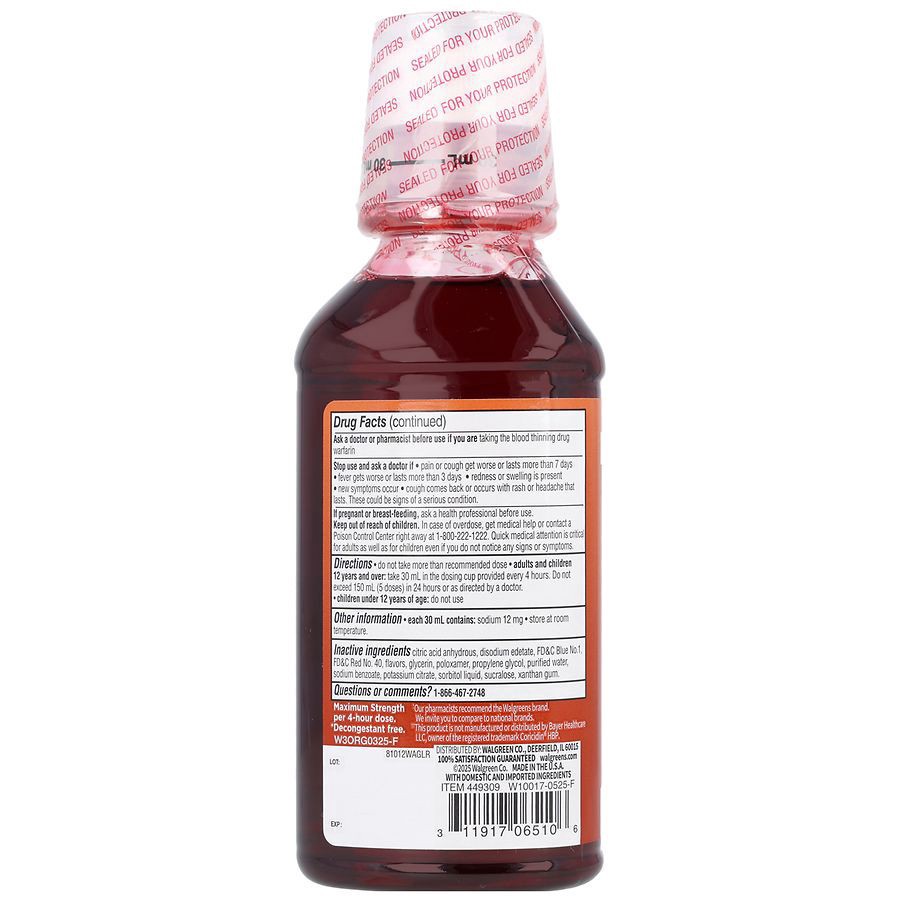 slide 4 of 5, Walgreens Cold, Cough & Flu Relief Liquid Maximum Strength Natural Cherry, 12 fl oz