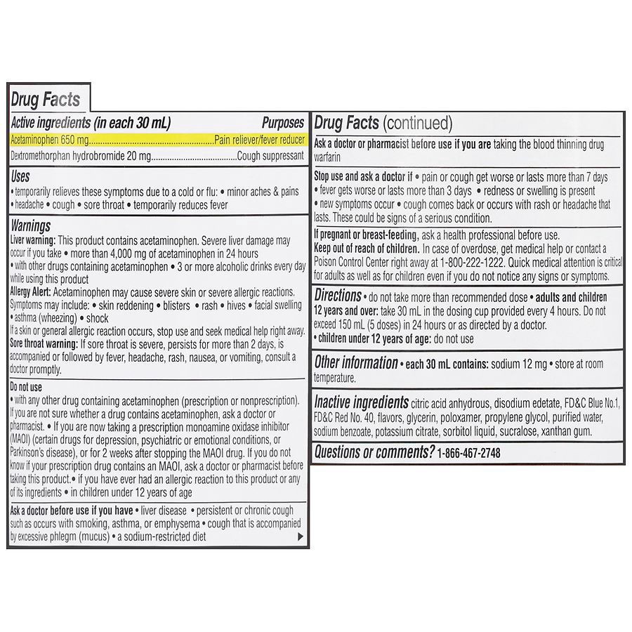 slide 3 of 5, Walgreens Cold, Cough & Flu Relief Liquid Maximum Strength Natural Cherry, 12 fl oz