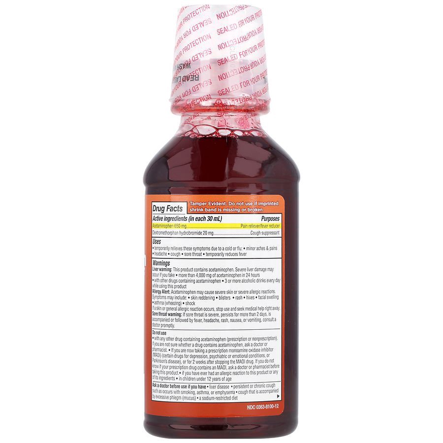 slide 5 of 5, Walgreens Cold, Cough & Flu Relief Liquid Maximum Strength Natural Cherry, 12 fl oz