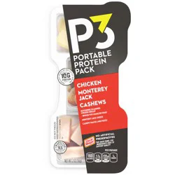 P3 Portable Protein Snack Pack with Chicken, Cashews & Monterey Jack Cheese, 2 oz Tray