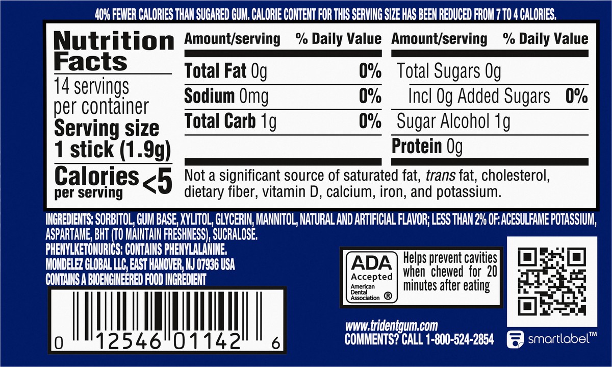 slide 2 of 9, Trident Perfect Peppermint Sugar Free Gum, 14 Piece Pack, 0.06 lb