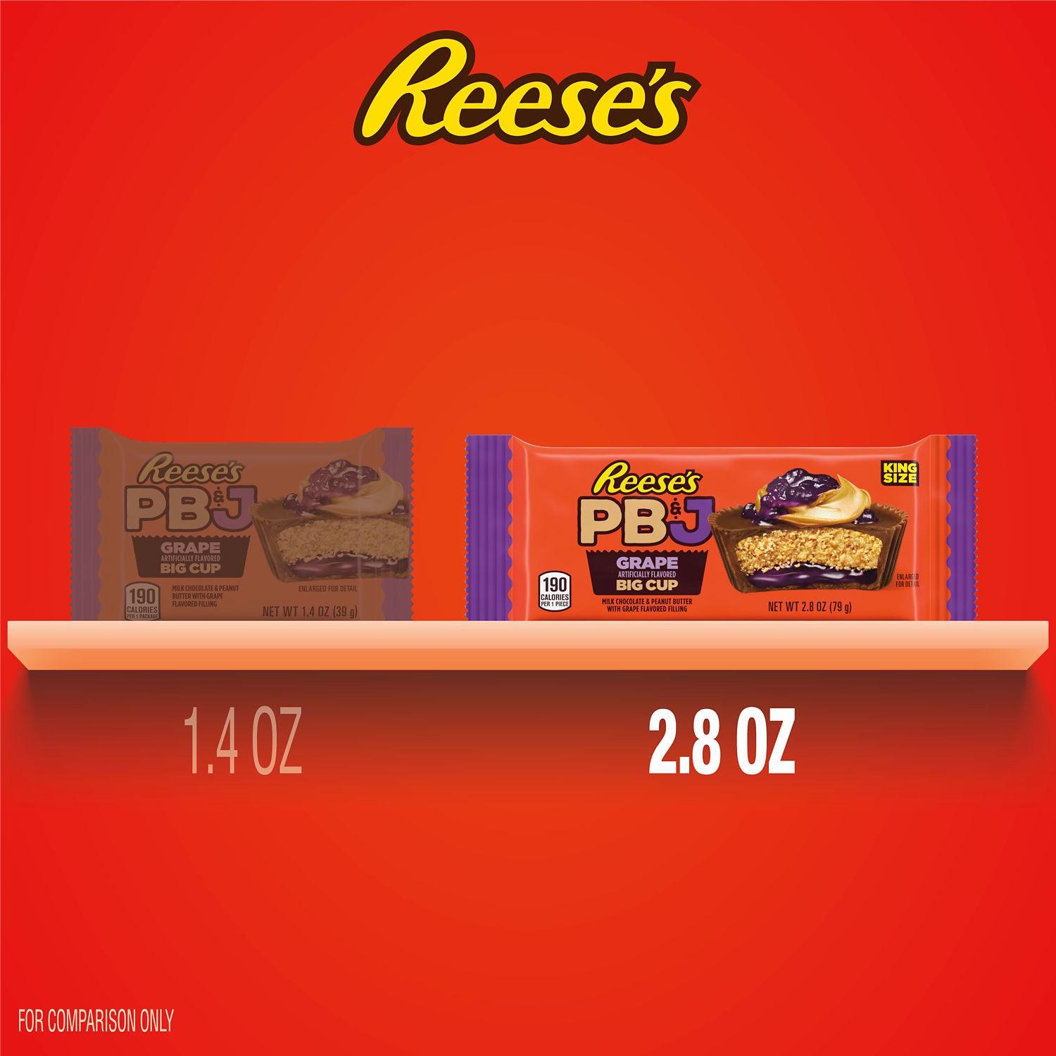 slide 3 of 10, Reese's Big Cup PB&J Grape Milk Chocolate King Size Peanut Butter Cups, Candy Pack, 2.8 oz, 2.80 oz