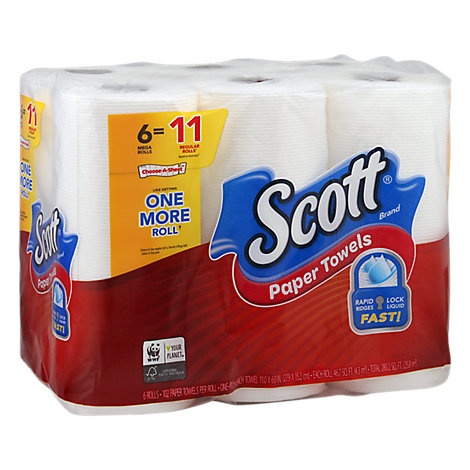 slide 1 of 1, Scott Paper Towel Choose-A-Sheet Mega Roll 1-Ply Wrapper, 6 ct