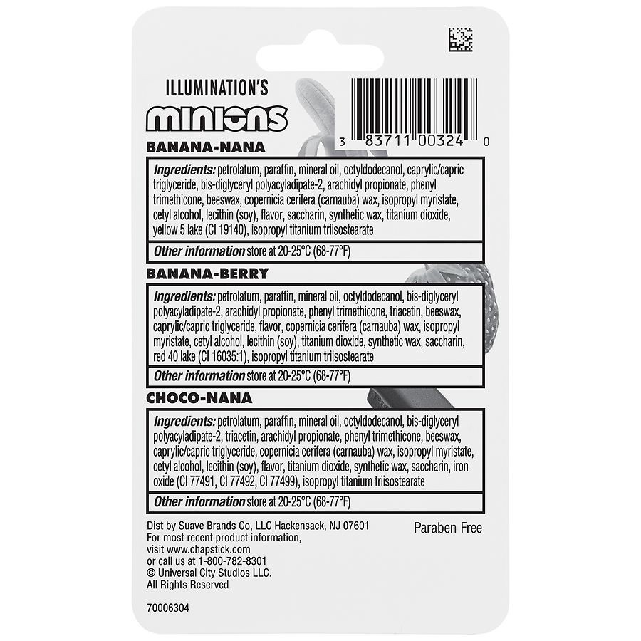 slide 4 of 5, Chapstick Minions Lip Balm, Moisturizing Lip Care for Dry, Chapped Lips Variety Pack Banana-nana, Banana-berry, and Choco-nana, 3 ct; 0.15 oz