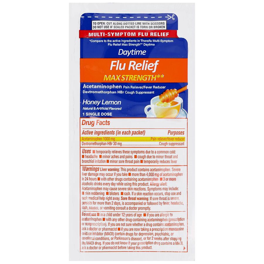 slide 2 of 5, Walgreens Daytime Flu Relief Packets Maximum Strength Honey Lemon, 6 ct