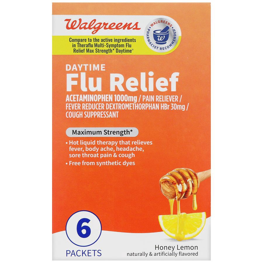 slide 1 of 5, Walgreens Daytime Flu Relief Packets Maximum Strength Honey Lemon, 6 ct