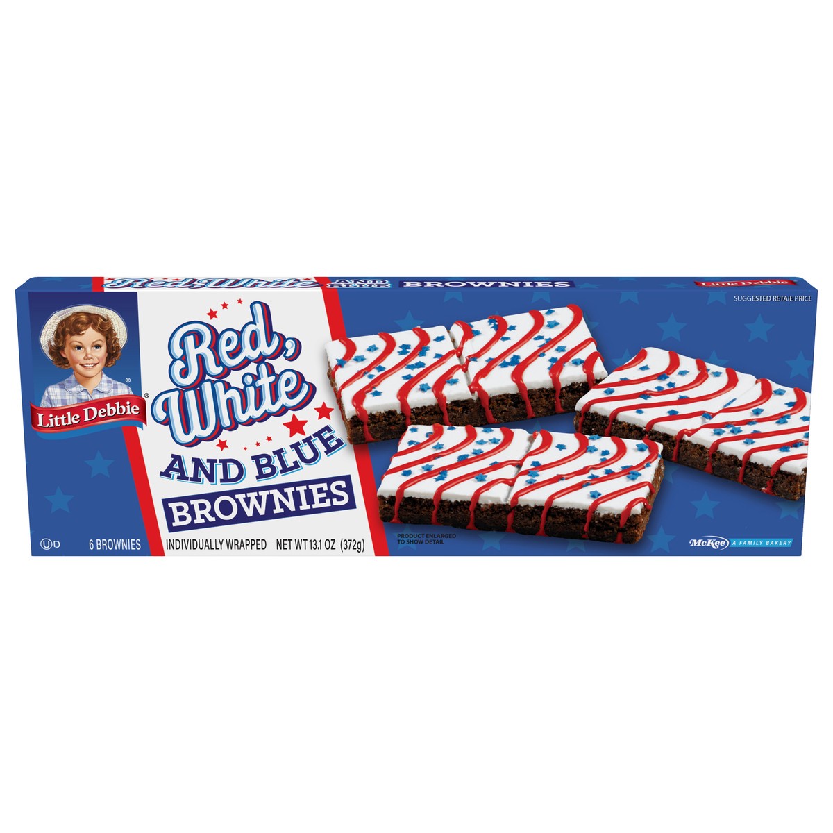 slide 1 of 12, Little Debbie Snack Cakes, Little Debbie Family Pack Red, White and Blue Iced Brownies, 6 ct