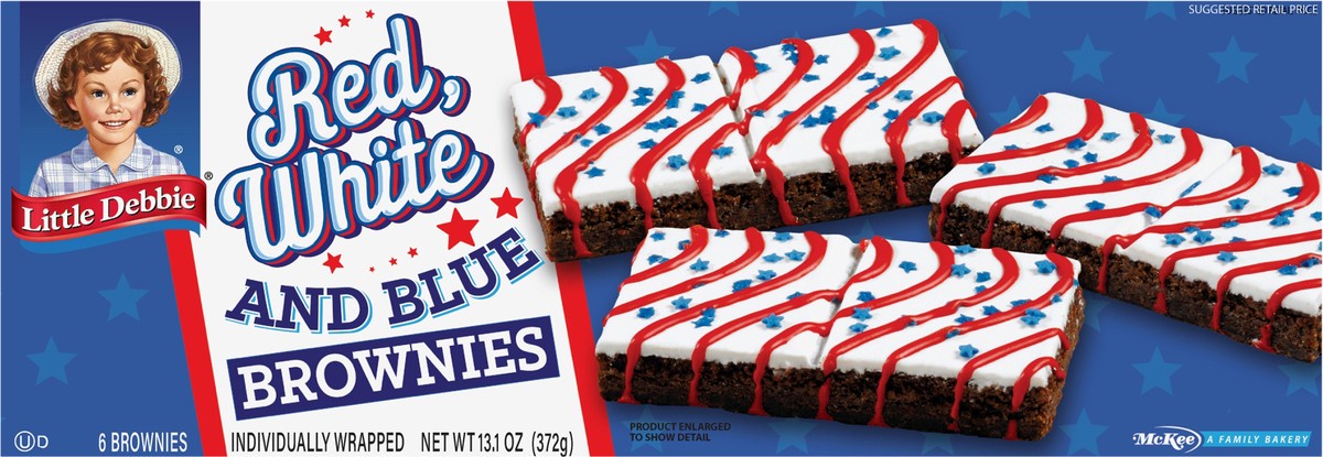 slide 11 of 12, Little Debbie Snack Cakes, Little Debbie Family Pack Red, White and Blue Iced Brownies, 6 ct