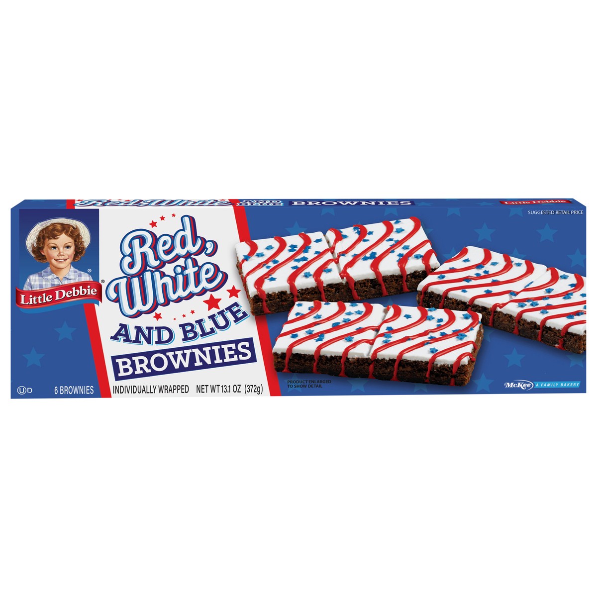 slide 7 of 12, Little Debbie Snack Cakes, Little Debbie Family Pack Red, White and Blue Iced Brownies, 6 ct