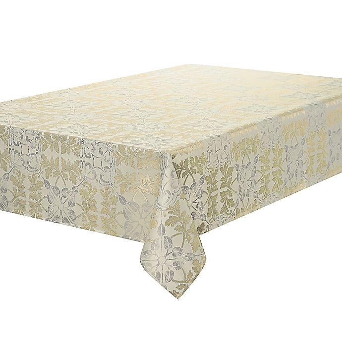 slide 1 of 2, Waterford Linens Octavia Oblong Tablecloth - Gold, 70 in x 84 in