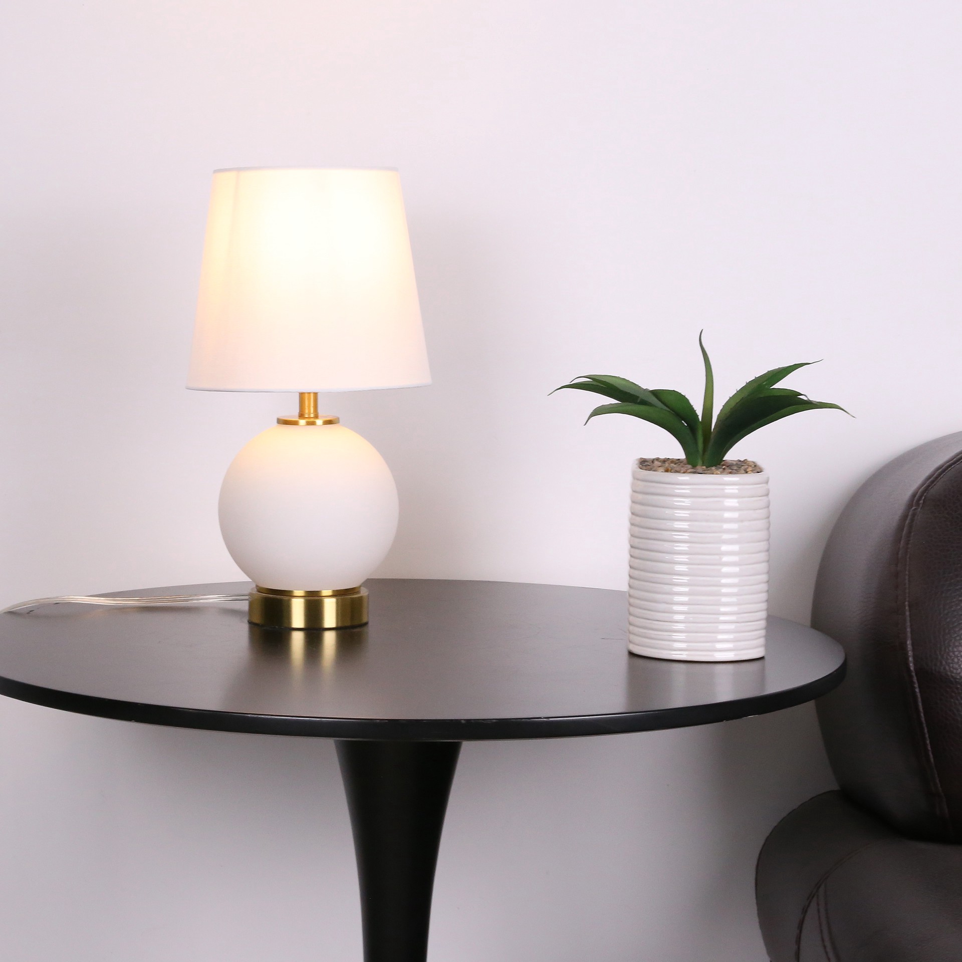 slide 4 of 4, 14" Gold & White Glass Table Lamp With White Fabric Shade By Ashland, 8 in x 8 in x 14 in