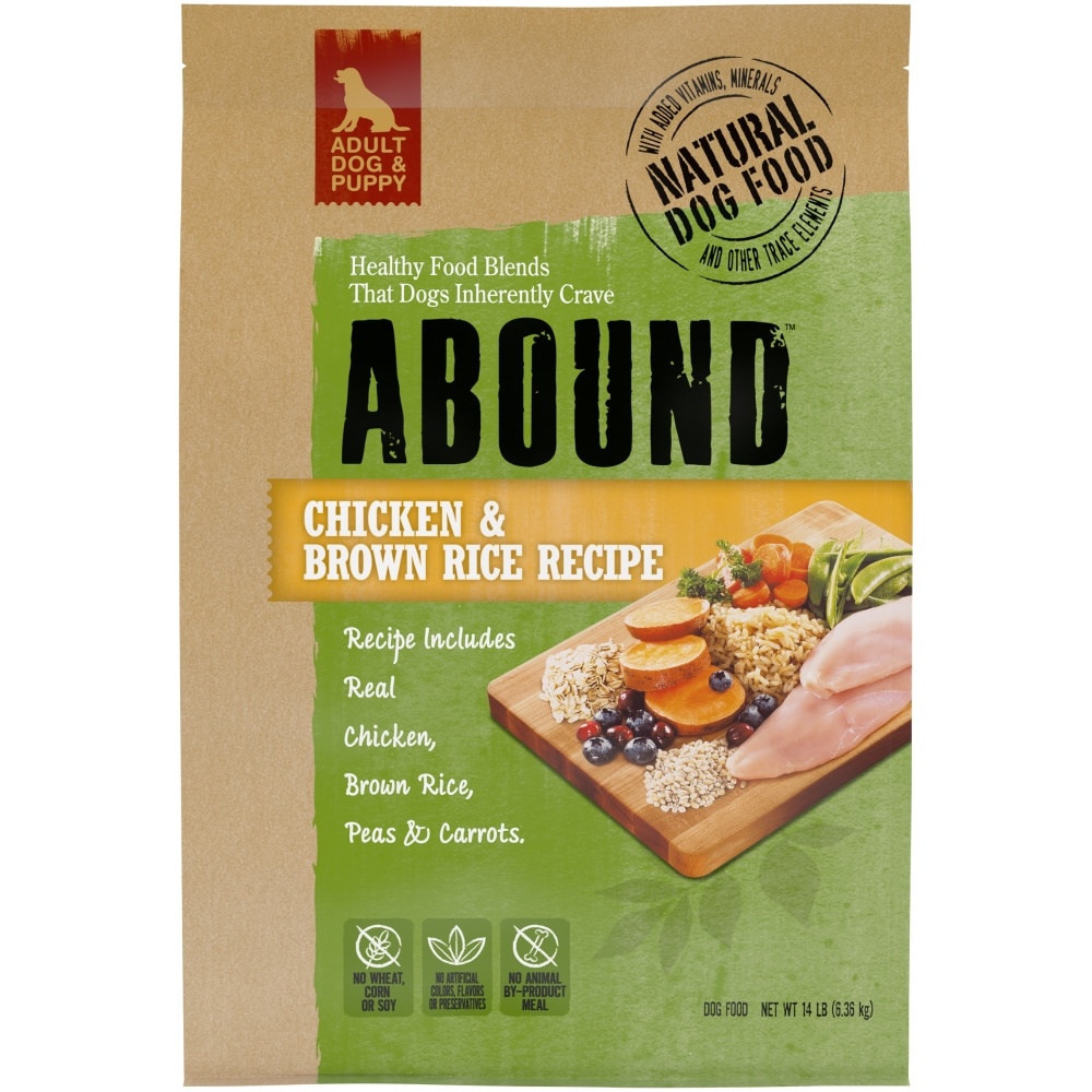 slide 1 of 4, Abound Chicken & Brown Rice Recipe Dry Dog Food, 14 lb