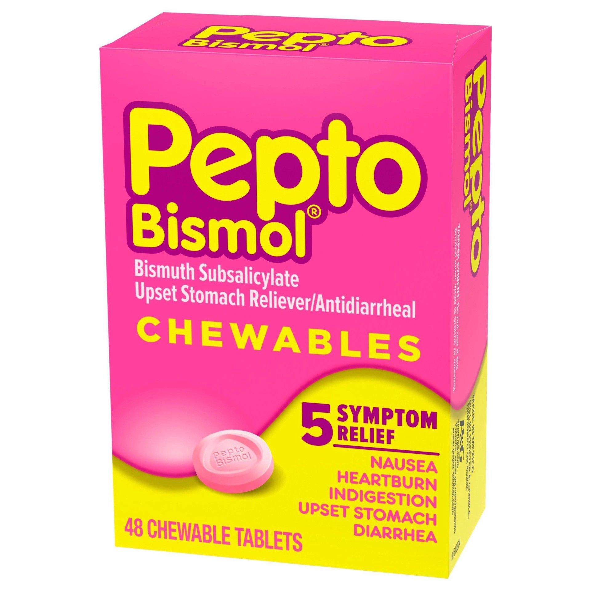 slide 4 of 11, Pepto-Bismol Chewables 5 Symptom Relief Chewable Tablets, 48 Count, 48 ct