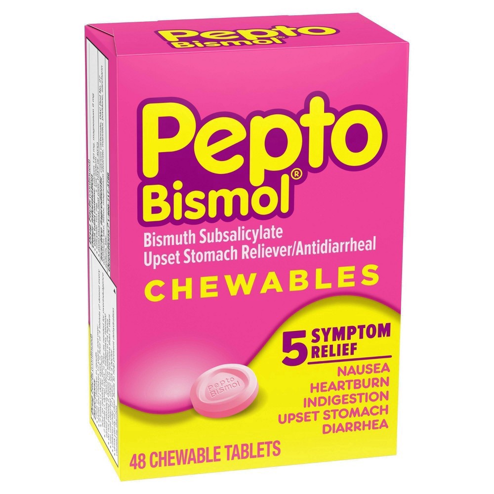 slide 2 of 11, Pepto-Bismol Chewables 5 Symptom Relief Chewable Tablets, 48 Count, 48 ct